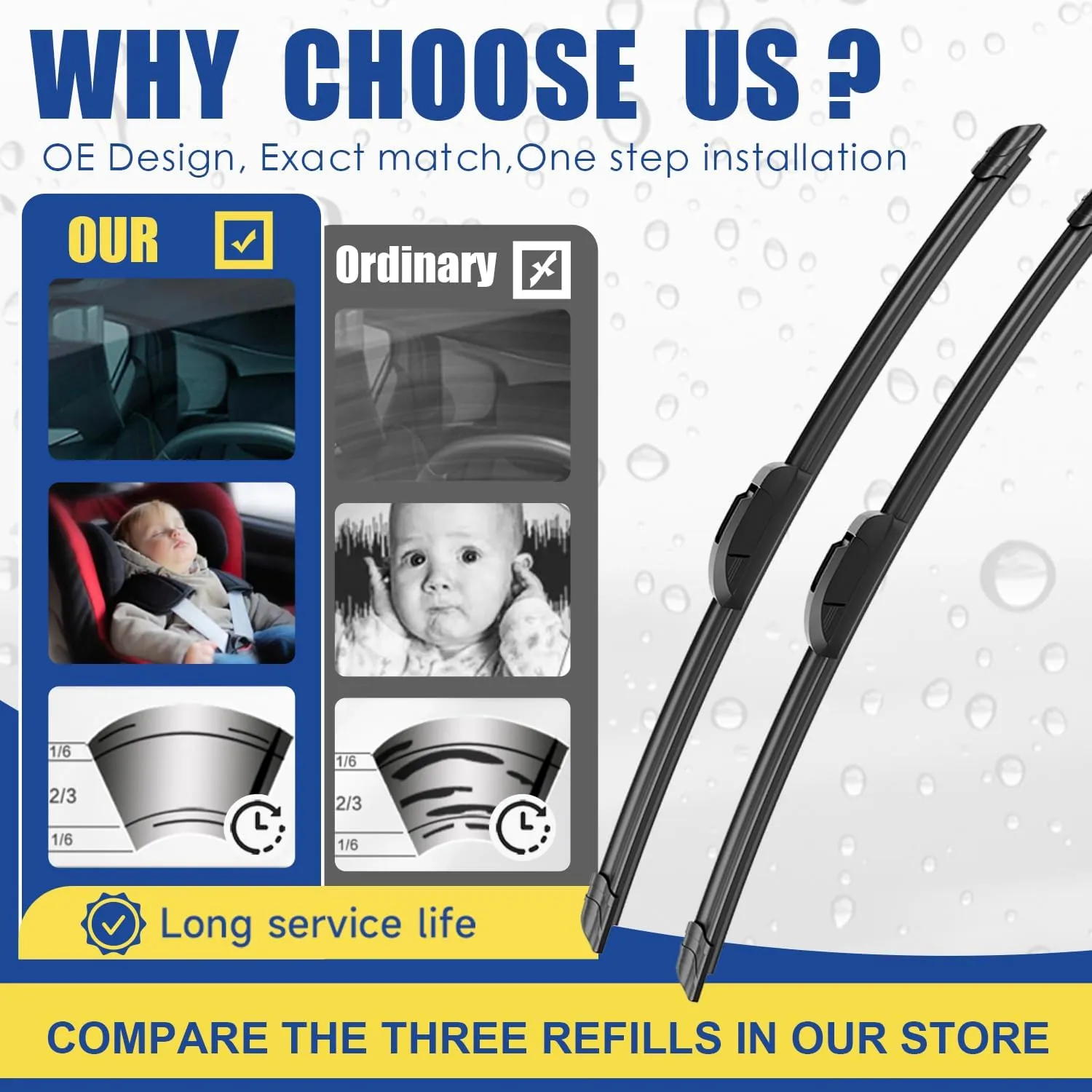 3 wipers Replacement for 2017 2018 2019 2020 2021 2022 Honda CRV CR-V, Windshield Wiper Blades Original Equipment Replacement - 26" 17" 12" (Set of 3) U/J HOOK