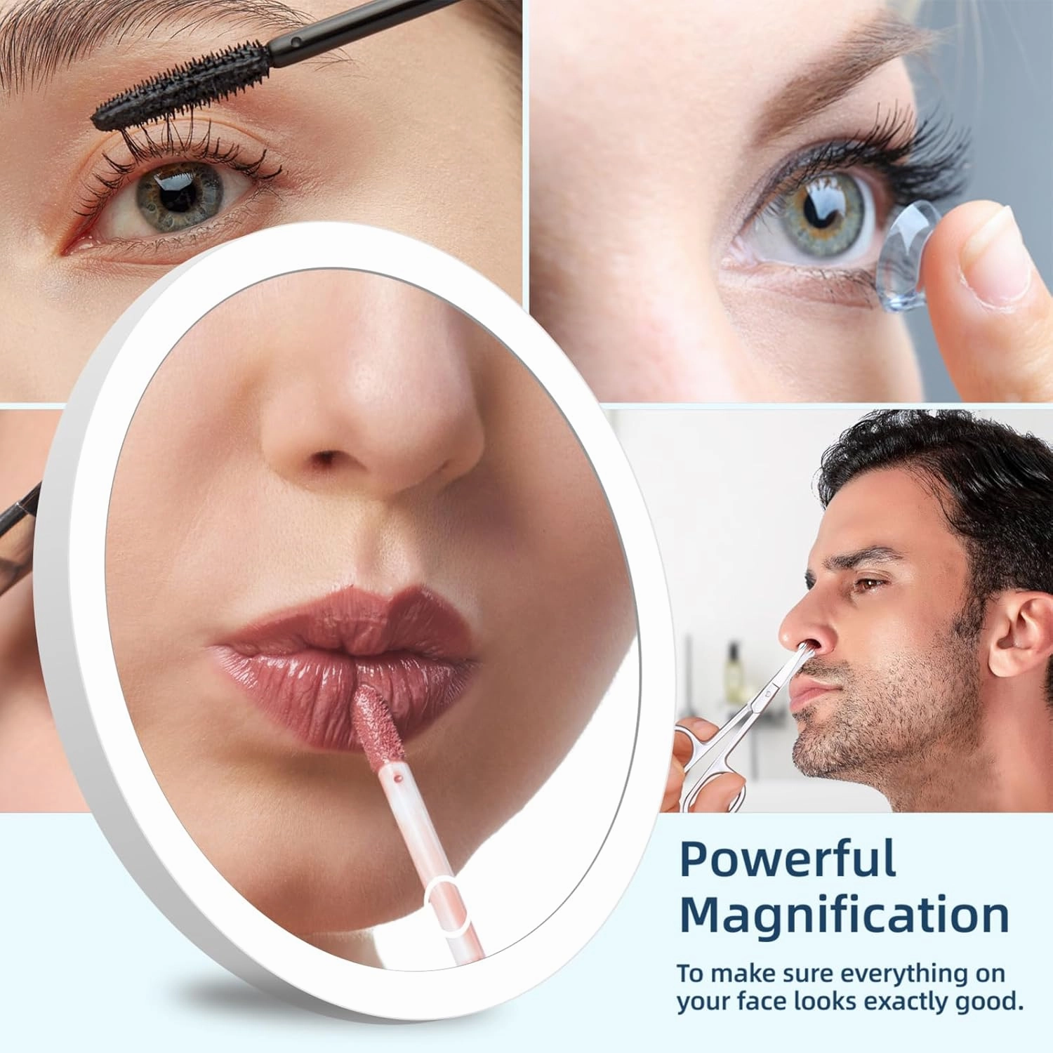 30X Concave Magnifying Mirror with Lights, 3 Color Lighting Adjustable Brightness, 6inch Travel Magnified Mirror with Suction Cups, Large 30x High Makeup Magnification and Tweezers