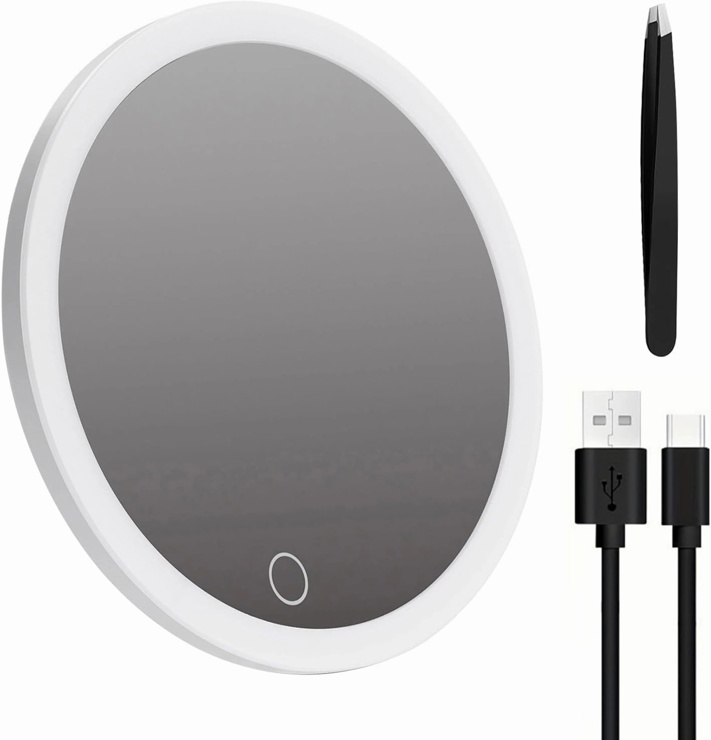 30X Magnifying Mirror with Light and Tweezers Portable Travel LED Makeup Mirror with 3 Suction Cups Rechargeable Dimmable Makeup Mirror Vanity Mirror,4 Inches White
