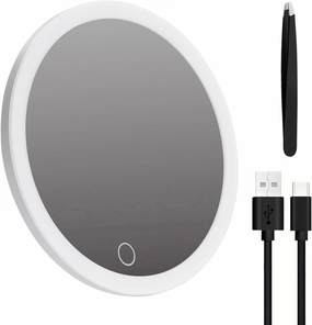 30X Magnifying Mirror with Light and Tweezers Portable Travel LED Makeup Mirror with 3 Suction Cups Rechargeable Dimmable Makeup Mirror Vanity Mirror,4 Inches White