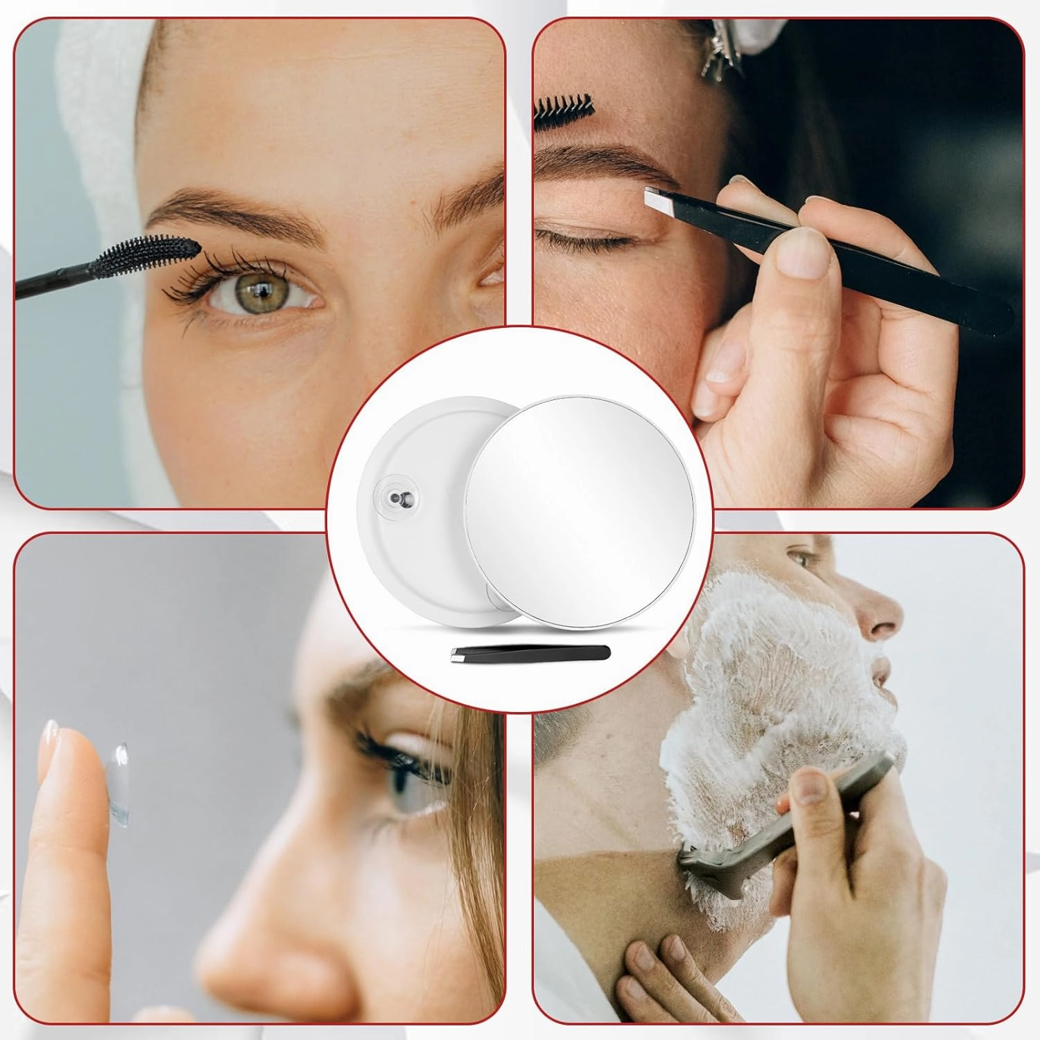30X Makeup Magnifying Mirror, Round 6inch Travel Magnified Mirror with 3 Suction Cups Mounting, 30X Handheld Travel Magnification and Tweezers Kit - for Detailed Makeup, Blackhead/Blemish Removal