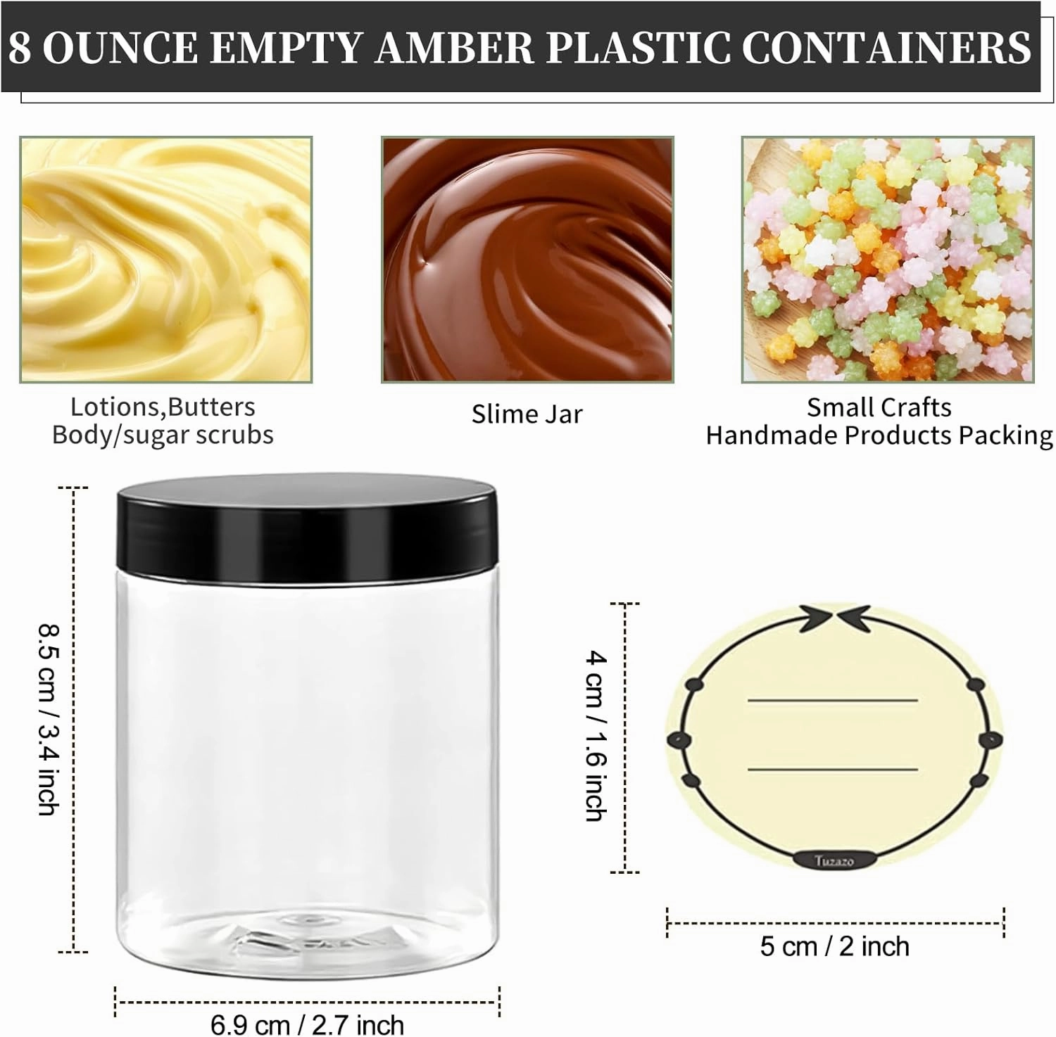 36 Pack 8 Oz Plastic Container Jars with Lids and Labels BPA Free, TUZAZO Empty Round Clear Cosmetic Containers Plastic Slime Jars for Lotion, Cream, Ointments, Body Butter, Travel Storage (36)