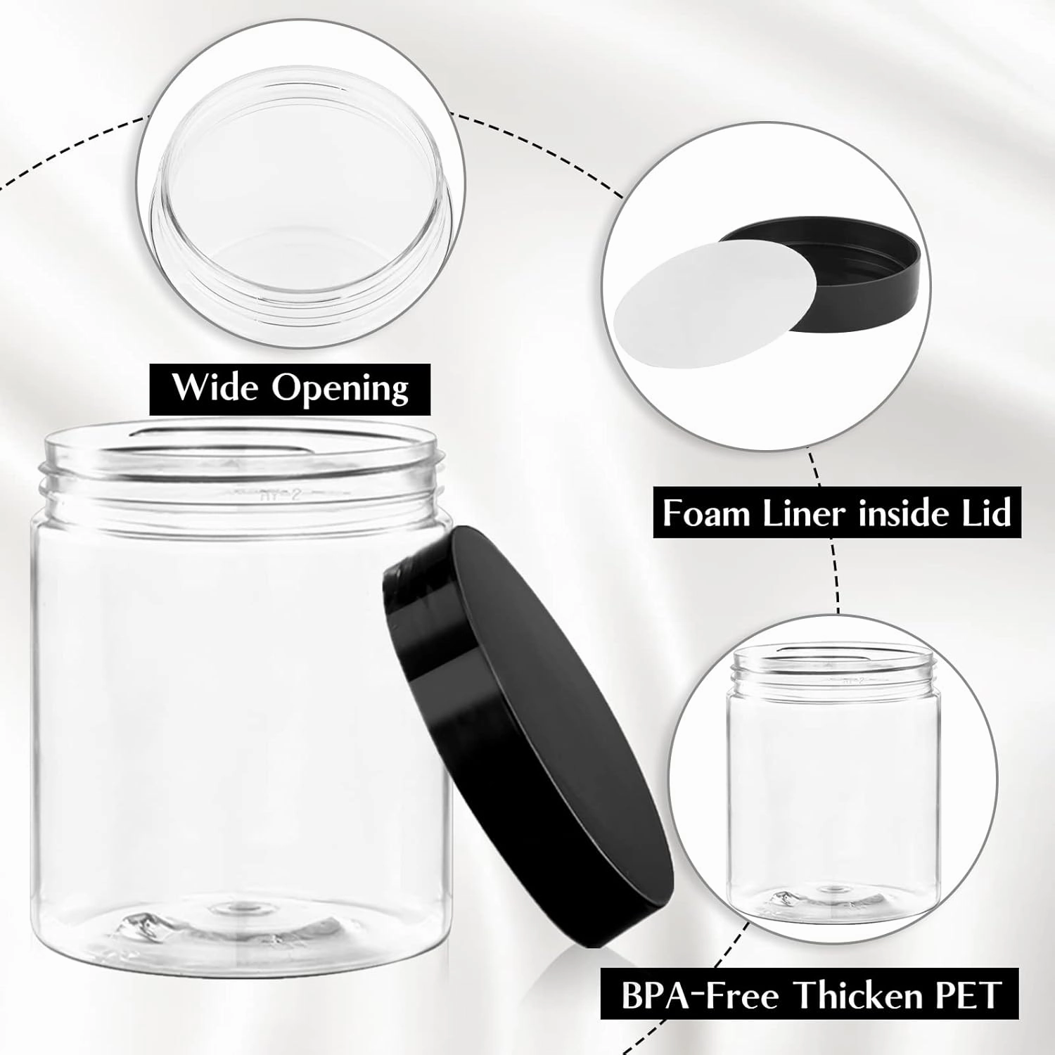 36 Pack 8 Oz Plastic Container Jars with Lids and Labels BPA Free, TUZAZO Empty Round Clear Cosmetic Containers Plastic Slime Jars for Lotion, Cream, Ointments, Body Butter, Travel Storage (36)