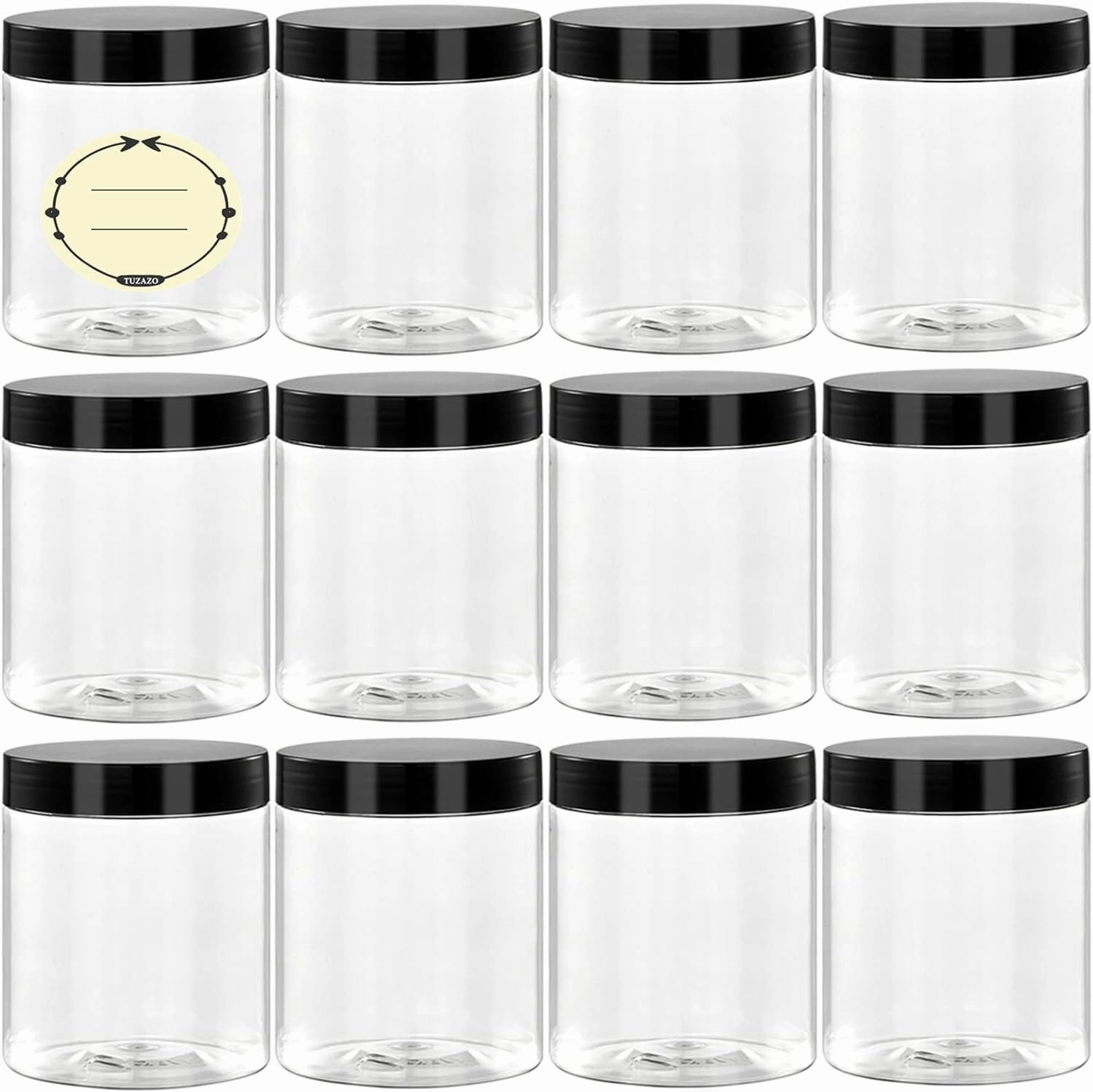 36 Pack 8 Oz Plastic Container Jars with Lids and Labels BPA Free, TUZAZO Empty Round Clear Cosmetic Containers Plastic Slime Jars for Lotion, Cream, Ointments, Body Butter, Travel Storage (36)