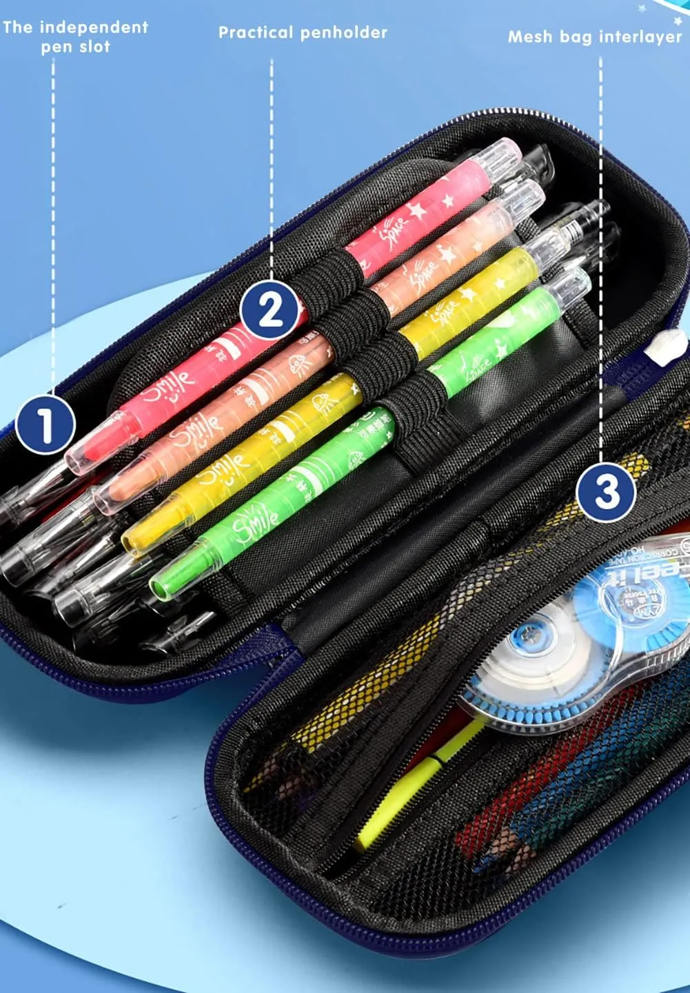 3D Astronaut Pencil Case for Kids Boys, Waterproof Pencil Box with Compartments Pen Pouch (Dark Blue)