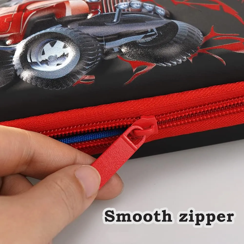 3D Car Pencil Case for Kids Boys, Waterproof Pencil Box with Compartments Pen Pouch (Black)