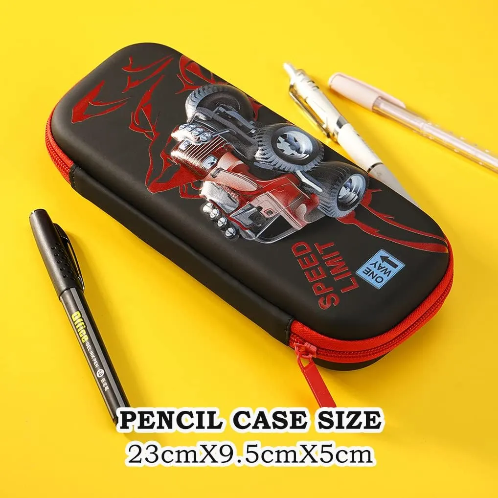 3D Car Pencil Case for Kids Boys, Waterproof Pencil Box with Compartments Pen Pouch (Black)