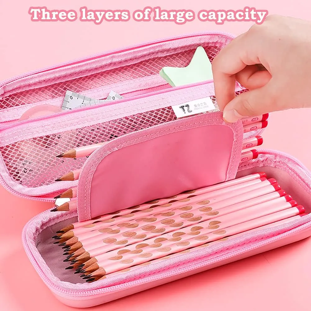 3D Ice Cream Pencil Case for Kids Girls, Waterproof Pencil Box with Compartments Pen Pouch (Pink)