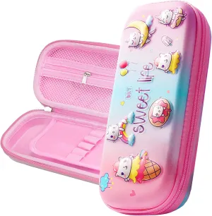3D Ice Cream Pencil Case for Kids Girls, Waterproof Pencil Box with Compartments Pen Pouch (Pink)