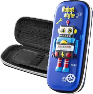 3D Robot Pencil Case for Kids Boys, Waterproof Pencil Box with Compartments Pen Pouch (Blue)