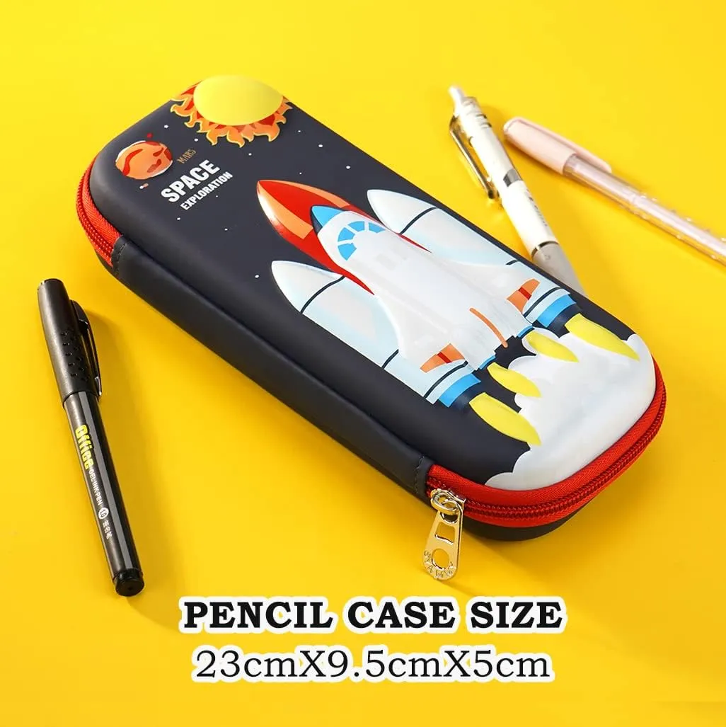 3D Space Shuttle Pencil Case for Kids Boys, Waterproof Pencil Box with Compartments Pen Pouch