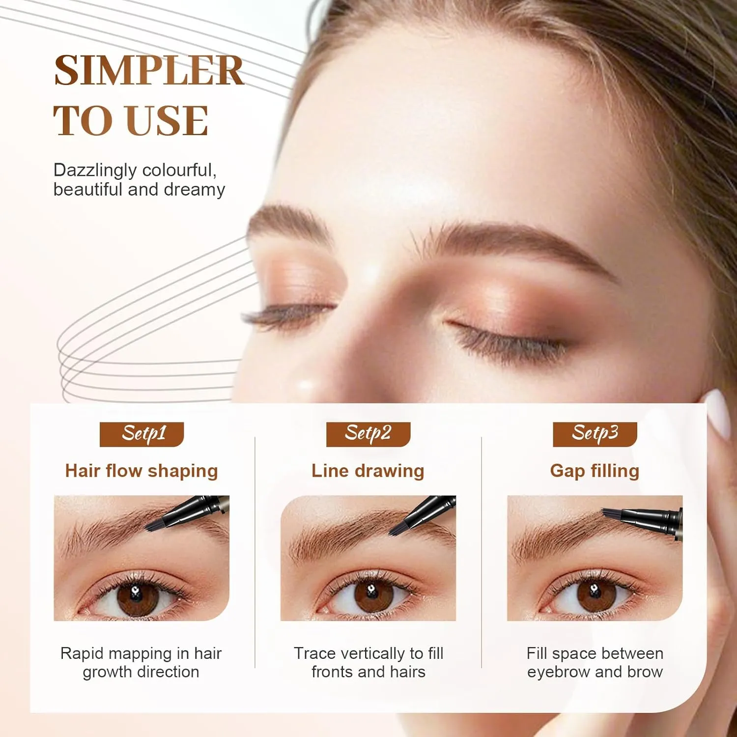 3D Waterproof Magic Eyebrow Pencil, 2025 New Eyebrow Microblading Pen, Waterproof and Last All Day 4 Tip Brow Pencil with Precise Tip for Makeup Last All Day (#03)