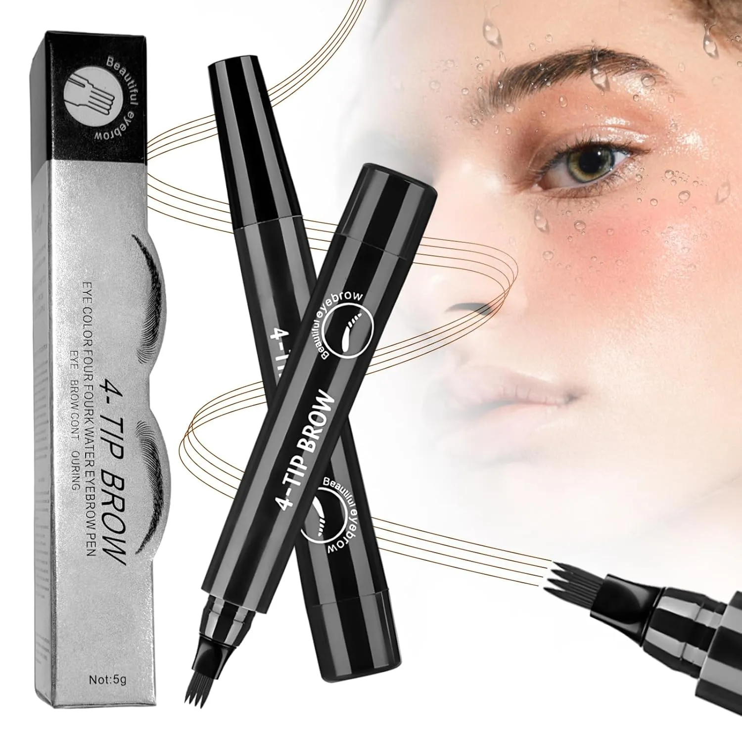3D Waterproof Microblading Eyebrow Pen, 2025 New Microblading Eyebrow Pencil 4-Tip Waterproof Eyebrow Pen, Natural Makeup Long-Lasting Fine Stroke Magic Eyebrow Pencil (Black)