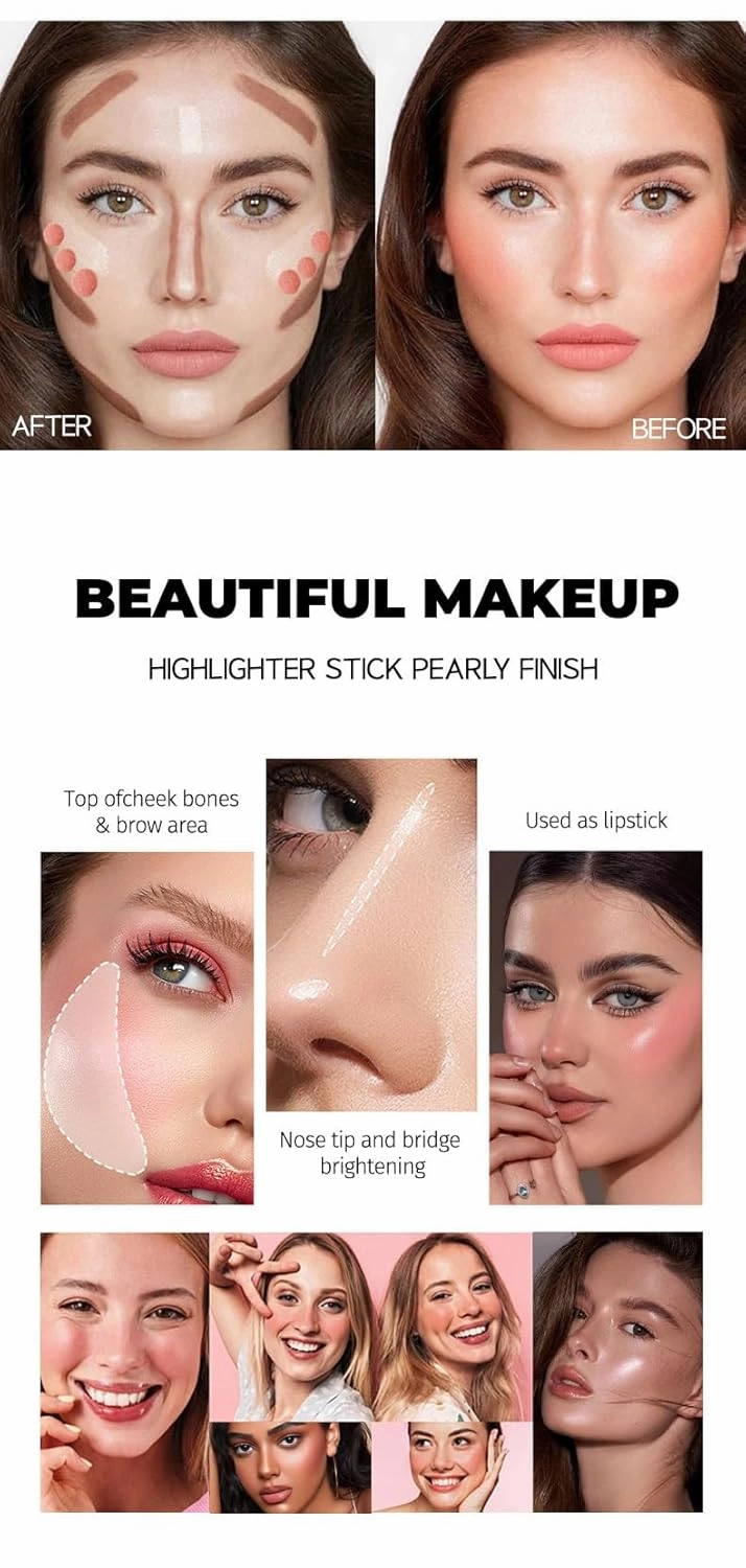 3D Contour & Highlight Stick - Multi-Face Sculpting Duo for Cheeks, Nose & Under-Eyes (# A set)