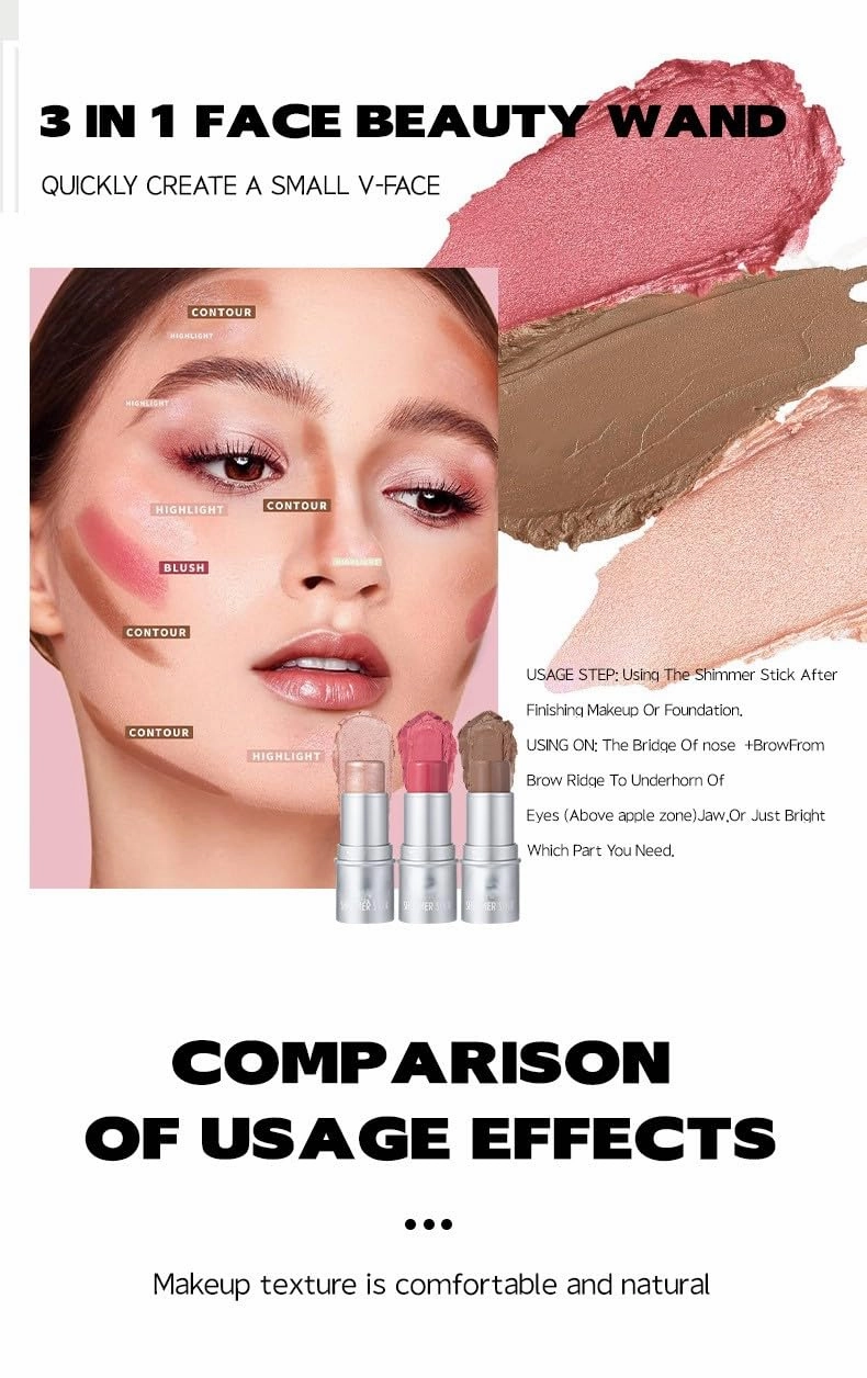 3D Contour & Highlight Stick - Multi-Face Sculpting Duo for Cheeks, Nose & Under-Eyes (# A set)