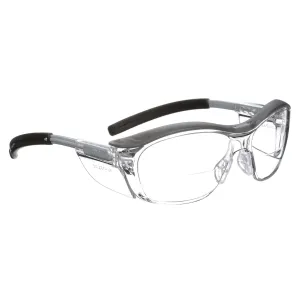 3M Safety Glasses with Readers, Nuvo Readers,  2.0 Diopter, Pack of 1, ANSI Z87, Clear Lens, Gray Frame, Soft Nose Bridge, Side Shields