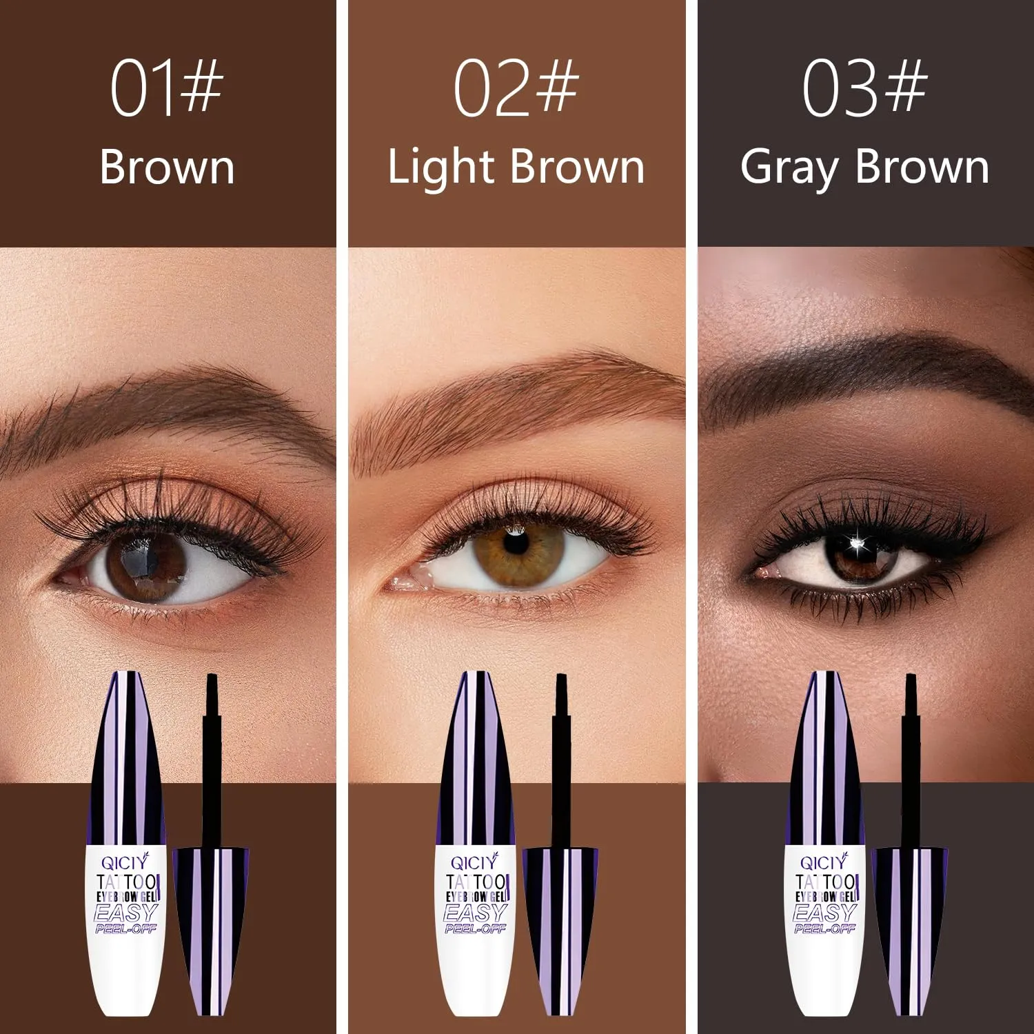 3PCS QICIY Easy Peel-Off Eyebrow Gel- QICIY Peel Off Tattoo Eyebrow Eye Brow Tint Waterproof & Sweatproof For All Skin Tones (All)