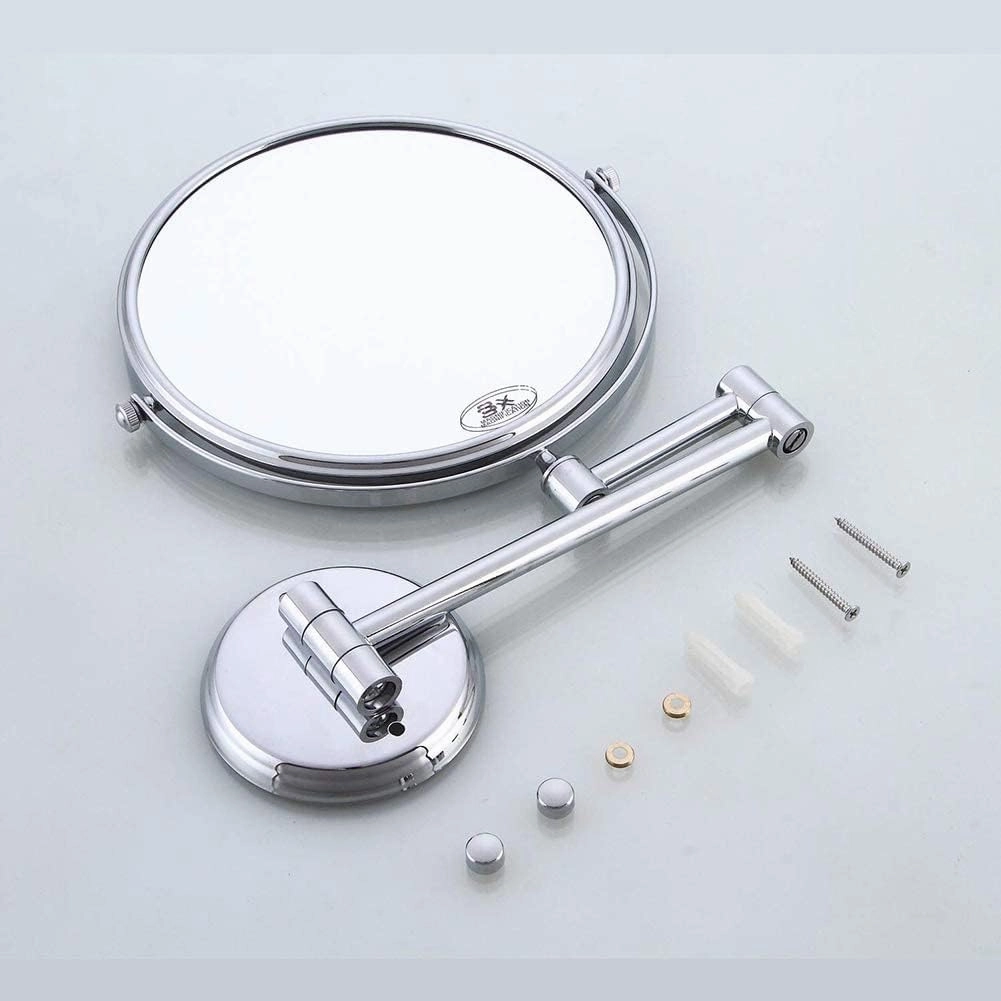 3X Magnifying Wall Mounted Makeup Mirror, Wall Mounted Vanity Cosmetic Mirror Two-Sided 360°Swivel Bathroom Adjustable Extension,8inchchrome(8inchchrome)