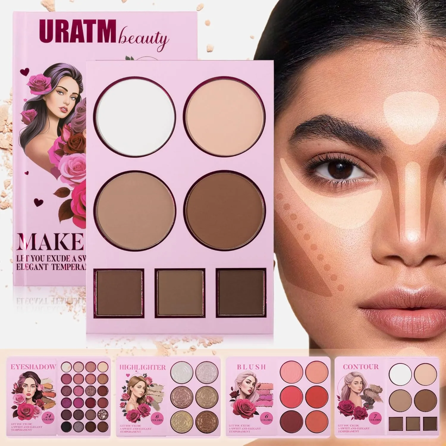 4-Layer Multi - Functional Beauty Book Kit- Style Makeup Palette Ingeniously Combines Eyeshadows, Blushes, Highlighters, Contour Powders In One,Best Choice for A Gift for Women (U103A)