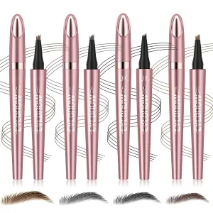 4 Pack 3D Eyebrow Pencil, 4 Tip Microblading, 24 Hours Smudge Proof Brow Pen, Brow Pen Makeup Natural Fine Stroke, Waterproof Eyebrow Pencil (Light Brown, Dark Brown, Grey, Black)