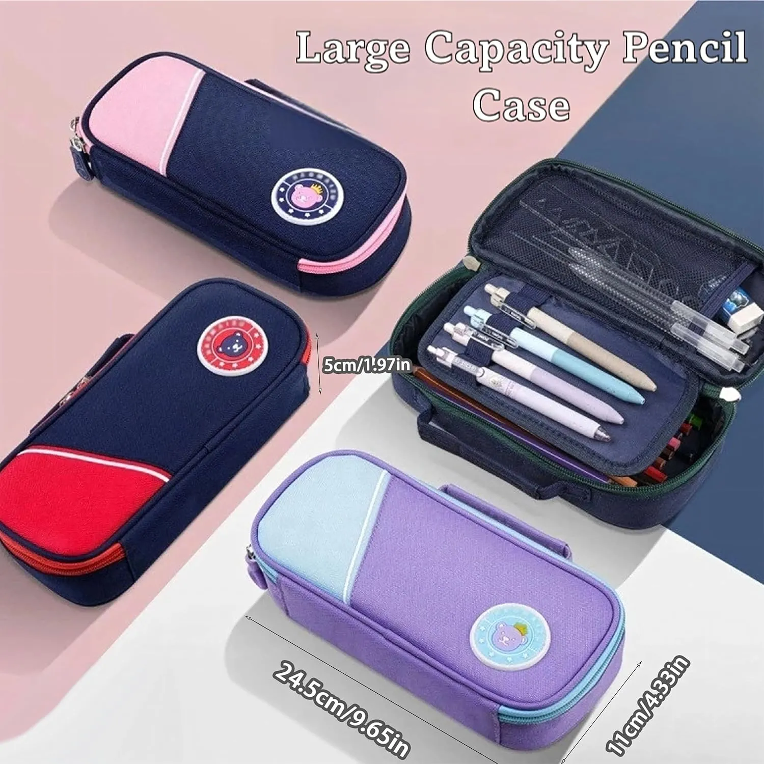 46 Pcs Large Capacity Pencil Pouch with Aesthetic School Supplies, 12 Pastel Highlighters, 5 Black Ink Gel Pens, 6 Mechanical Pencils Set 0.5 & 0.7mm, Sticky Notes, Stationary Set for Student (Purple)