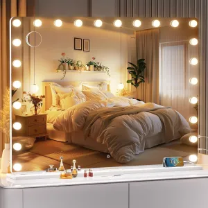 48''X36'' Hollywood Vanity Mirror with Lights, Lighted Makeup Mirror with 24 Dimmable LED Bulbs, 3 Color Lighting Modes & Stepless Dimming, USB & Type-C Charging Port, Wall Mounted Or Tabletop