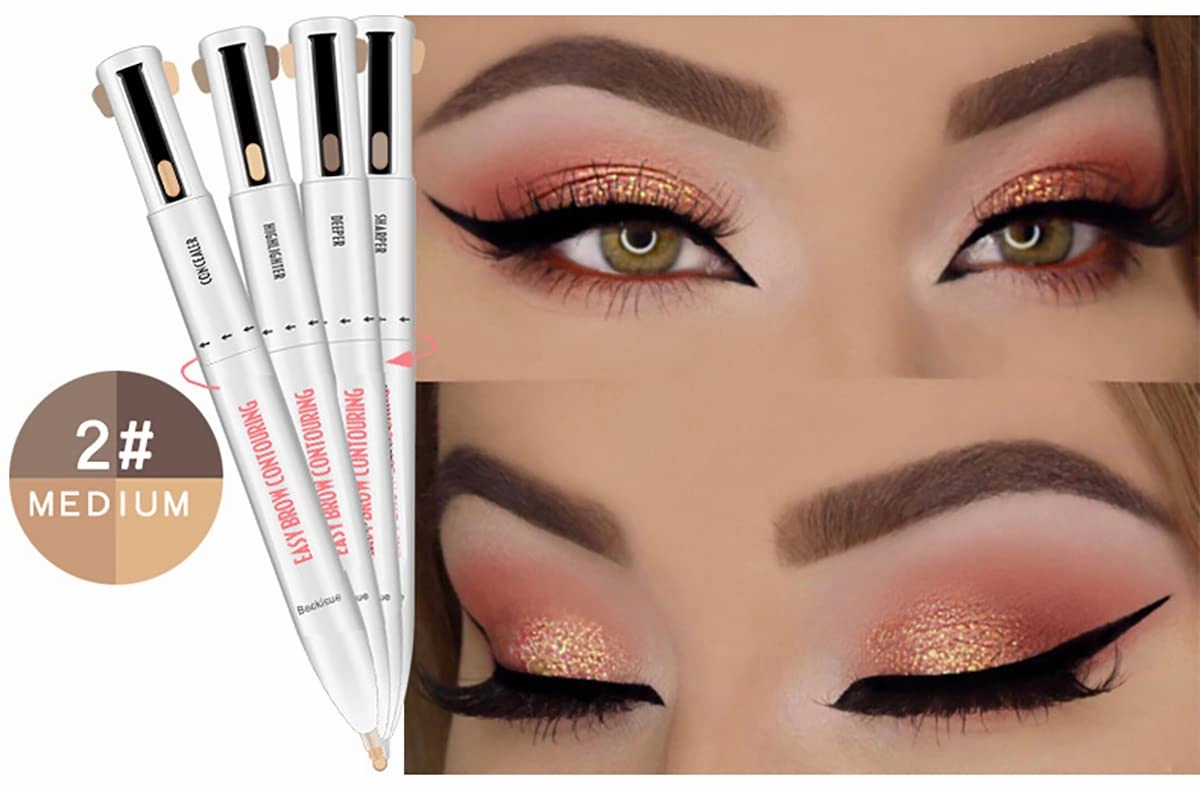 4-in-1 Defining & Highlighting Brow Pencil, Brow Contour Pro, 4 in 1 Brow Contour Highlight Pen (3pcs,2# Medium)