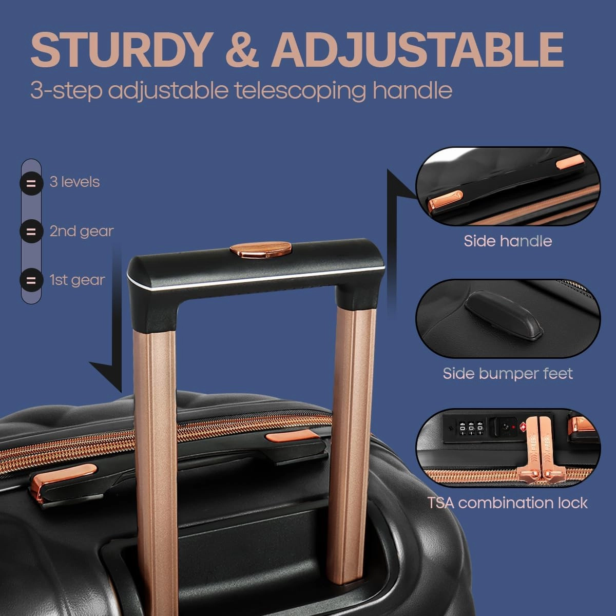 4 Piece Luggage Set,Lightweight Carry on Luggage,Carry on Suitcase,Polycarbonate Expandable Hard Case Luggage with Wheels,Travel Pro Carry-On Luggage,TSA LOCK,BLACK