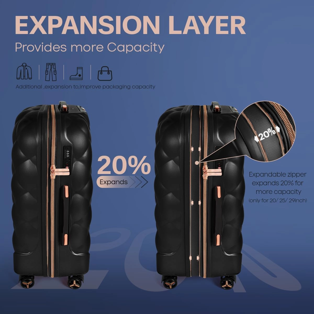 4 Piece Luggage Set,Lightweight Carry on Luggage,Carry on Suitcase,Polycarbonate Expandable Hard Case Luggage with Wheels,Travel Pro Carry-On Luggage,TSA LOCK,BLACK