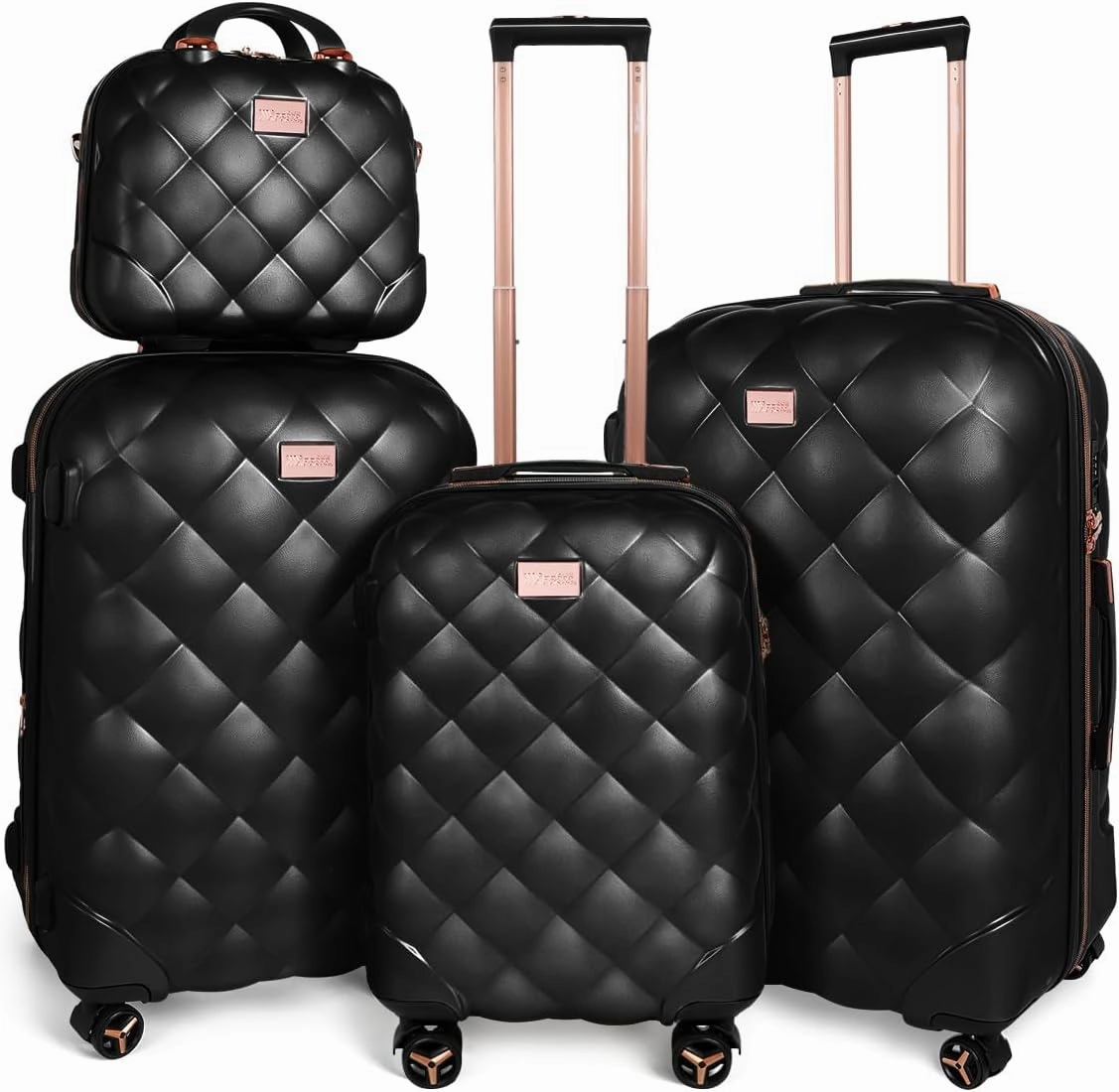 4 Piece Luggage Set,Lightweight Carry on Luggage,Carry on Suitcase,Polycarbonate Expandable Hard Case Luggage with Wheels,Travel Pro Carry-On Luggage,TSA LOCK,BLACK