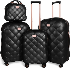 4 Piece Luggage Set,Lightweight Carry on Luggage,Carry on Suitcase,Polycarbonate Expandable Hard Case Luggage with Wheels,Travel Pro Carry-On Luggage,TSA LOCK,BLACK
