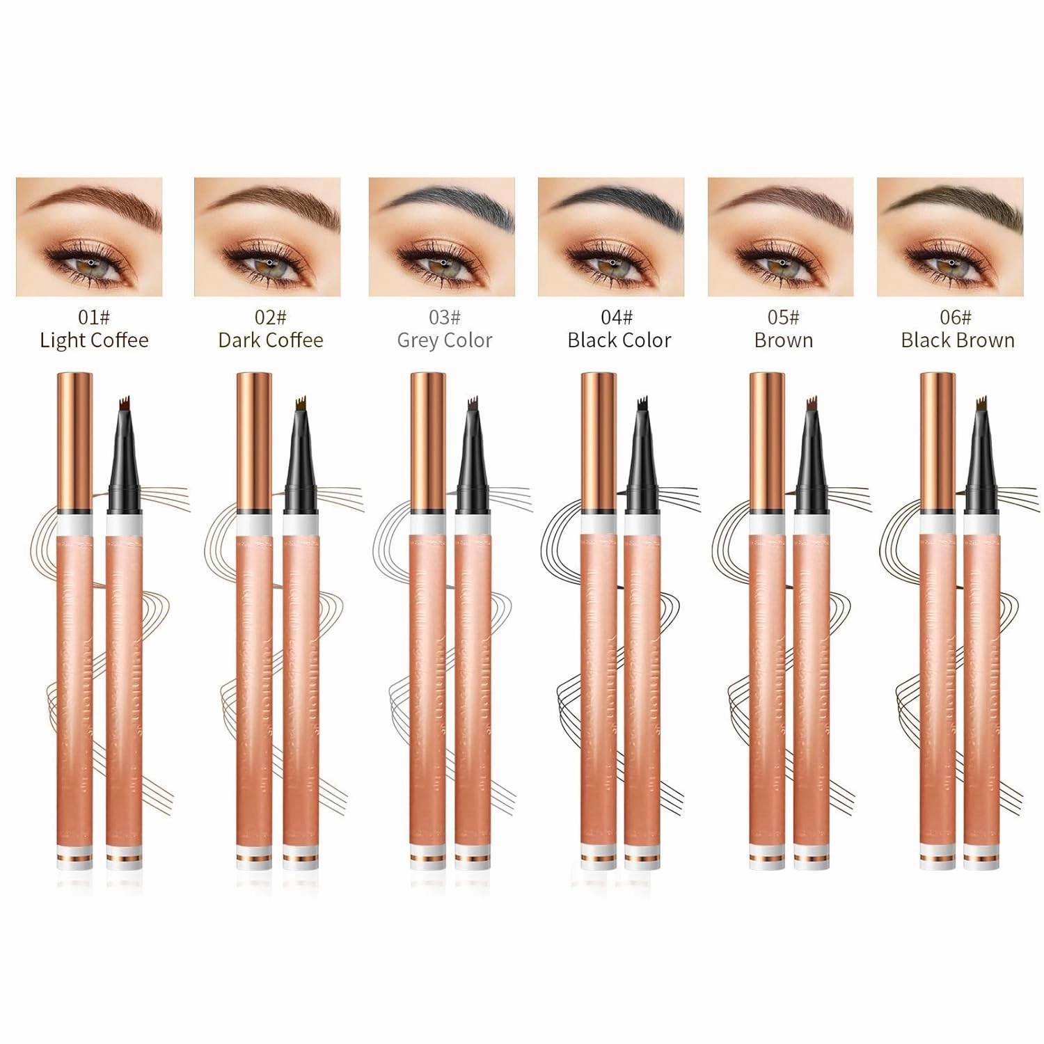 4-Tip Eyebrow Pen, 6 Colors Waterproof Long-Lasting Brow Pencil, Professional Makeup Tool (2#Dark Brown)