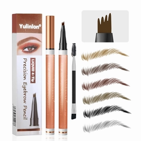 4-Tip Eyebrow Pen, 6 Colors Waterproof Long-Lasting Brow Pencil, Professional Makeup Tool (4#Black)