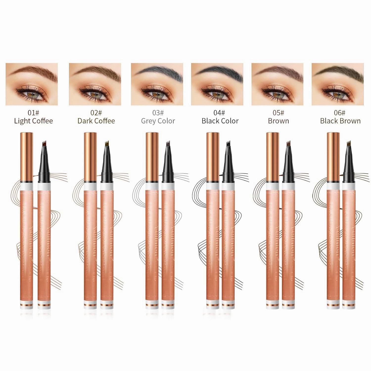 4-Tip Eyebrow Pen, 6 Colors Waterproof Long-Lasting Brow Pencil, Professional Makeup Tool (4#Black)