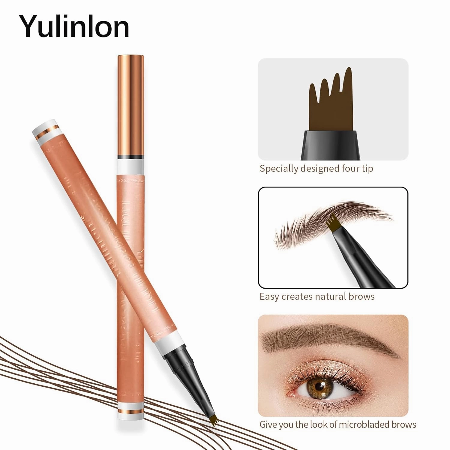 4-Tip Eyebrow Pen, 6 Colors Waterproof Long-Lasting Brow Pencil, Professional Makeup Tool (4#Black)