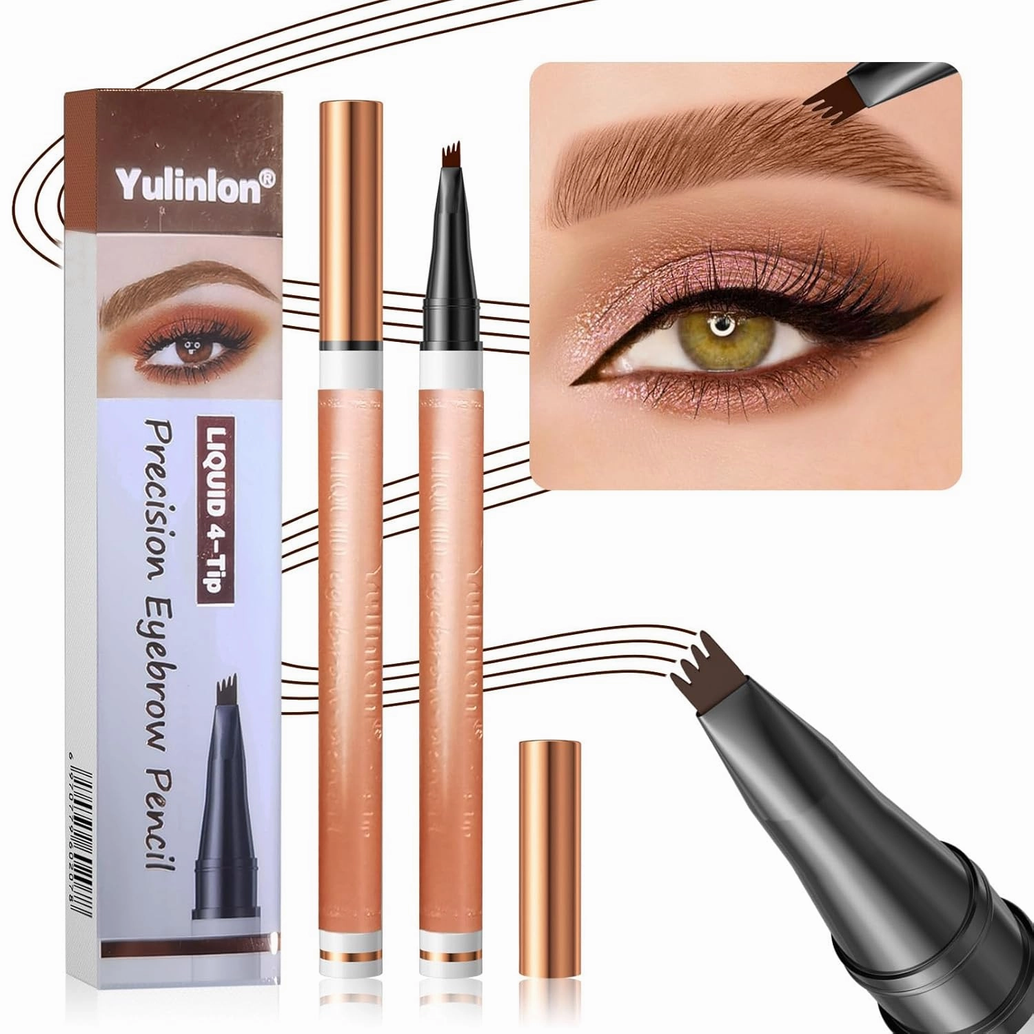 4-Tip Eyebrow Pen, 6 Colors Waterproof Long-Lasting Brow Pencil, Professional Makeup Tool (5#Brown)