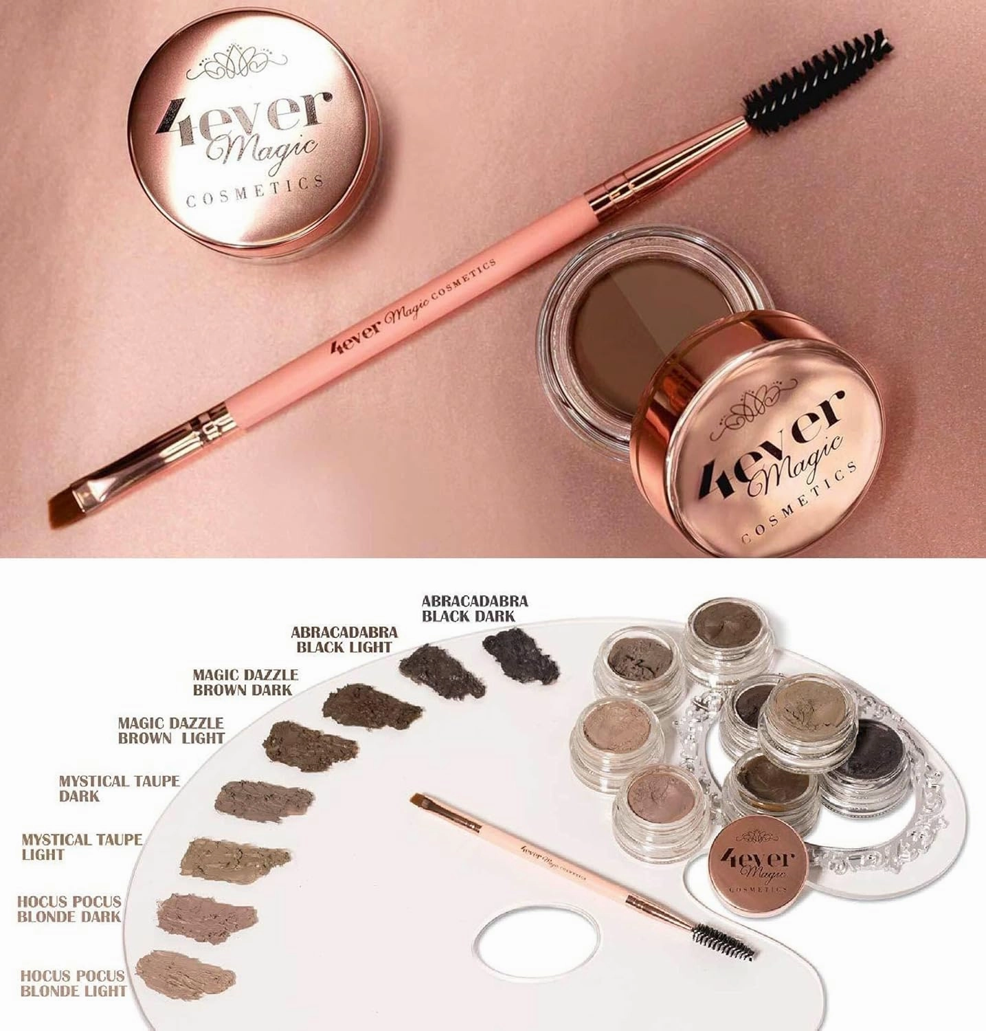 4ever Magic Cometics Double Shade Seductive Eyebrow Gel (0.14oz) - Cruelty Free & Vegan - Smudge Free - Enriched with Castor Oil - Long Lasting - Water Resistant - Made in USA (Abracadabra Black)