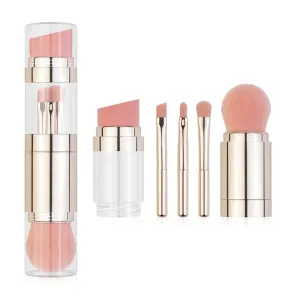 5 in 1 Portable Retractable Makeup Brushes for Foundation Eyebrow Lip Eyeshadow Loose Powder Cosmetic Set Makeup Brush Tools (Color : B, Size : 5in1) (A 5in1)