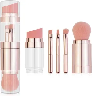 5 in 1 Portable Retractable Makeup Brushes for Foundation Eyebrow Lip Eyeshadow Loose Powder Cosmetic Set Makeup Brush Tools (Color : B, Size : 5in1) (B 5in1)