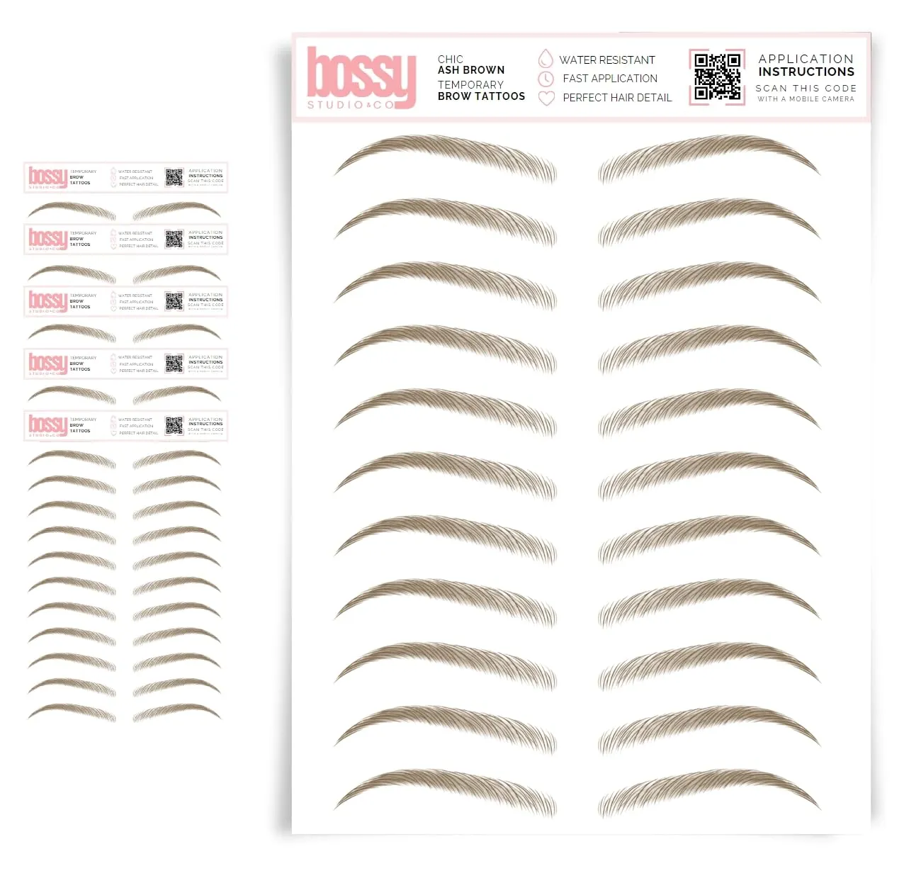 5 Pack Temporary Eyebrow Tattoos Waterproof Eyebrow Stickers, False Tattoos Hair Like Peel Off Instant Transfer Brows For Women And Men | Natural Strokes, Shaping (chic, ash brown)