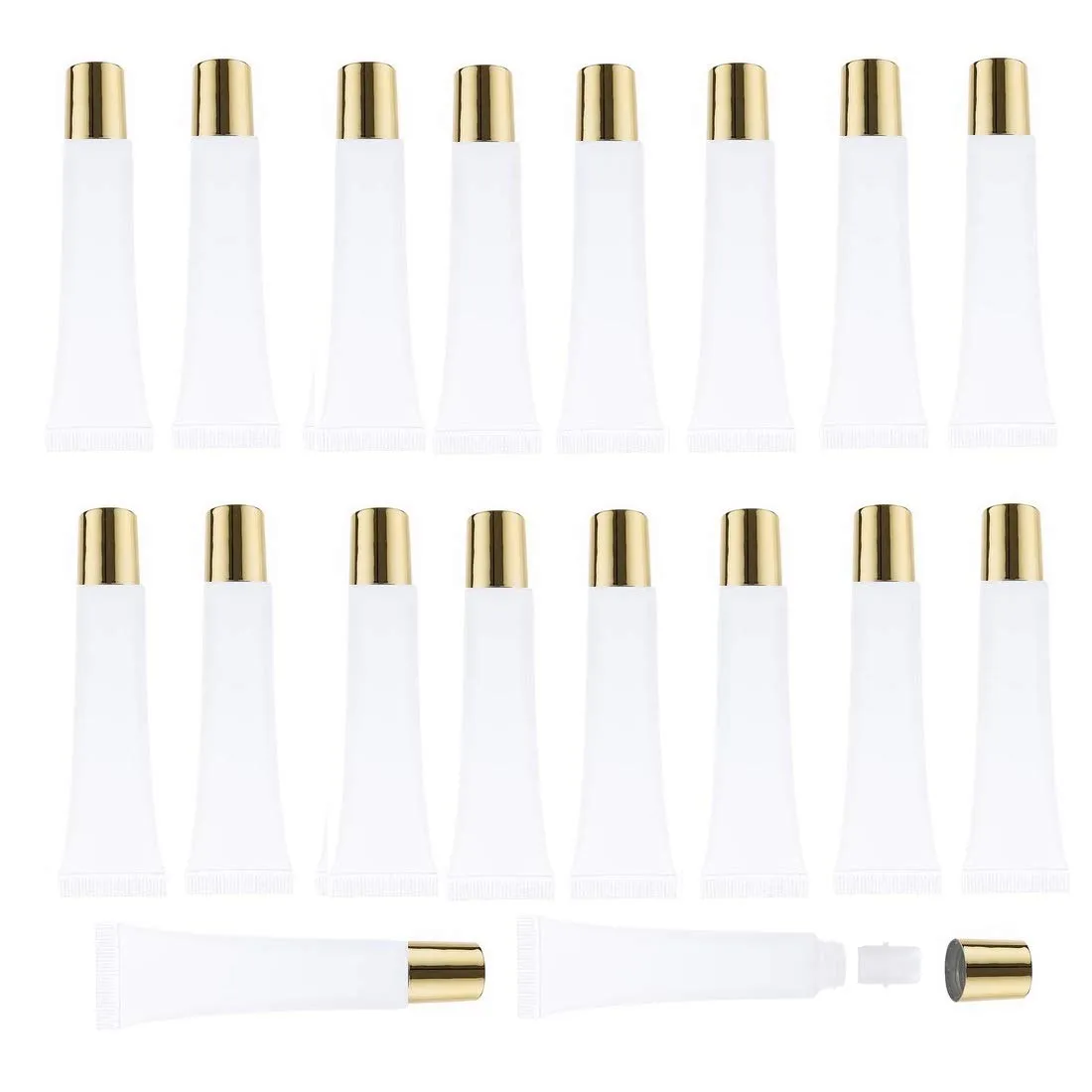 50Pcs 15 ml Lip Gloss Squeeze Tubes, Lip Gloss Containers Empty, Refillable Soft Clear Tubes for DIY Lipgloss Balm Cosmetic (Gold Cap)