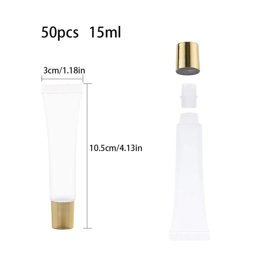 50Pcs 15 ml Lip Gloss Squeeze Tubes, Lip Gloss Containers Empty, Refillable Soft Clear Tubes for DIY Lipgloss Balm Cosmetic (Gold Cap)