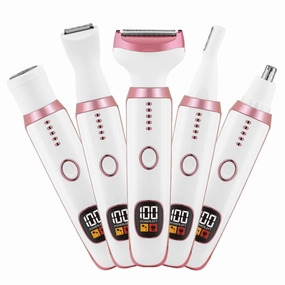 5 In 1 Electric Shaver for Women, Facial Hair Removal, Eyebrow Trimmer, Intimate Area Razor, Bikini Trimmer, Portable Rechargeable Stainless Steel Blades, USB Type-C Charging (Pink)
