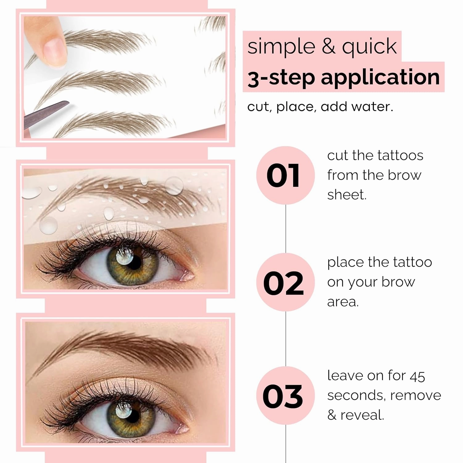 5 Pack Temporary Eyebrow Tattoos Waterproof Eyebrow Stickers, False Tattoos Hair Like Peel Off Instant Transfer Brows For Women And Men | Natural Strokes, Shaping (tapered, ash brown)
