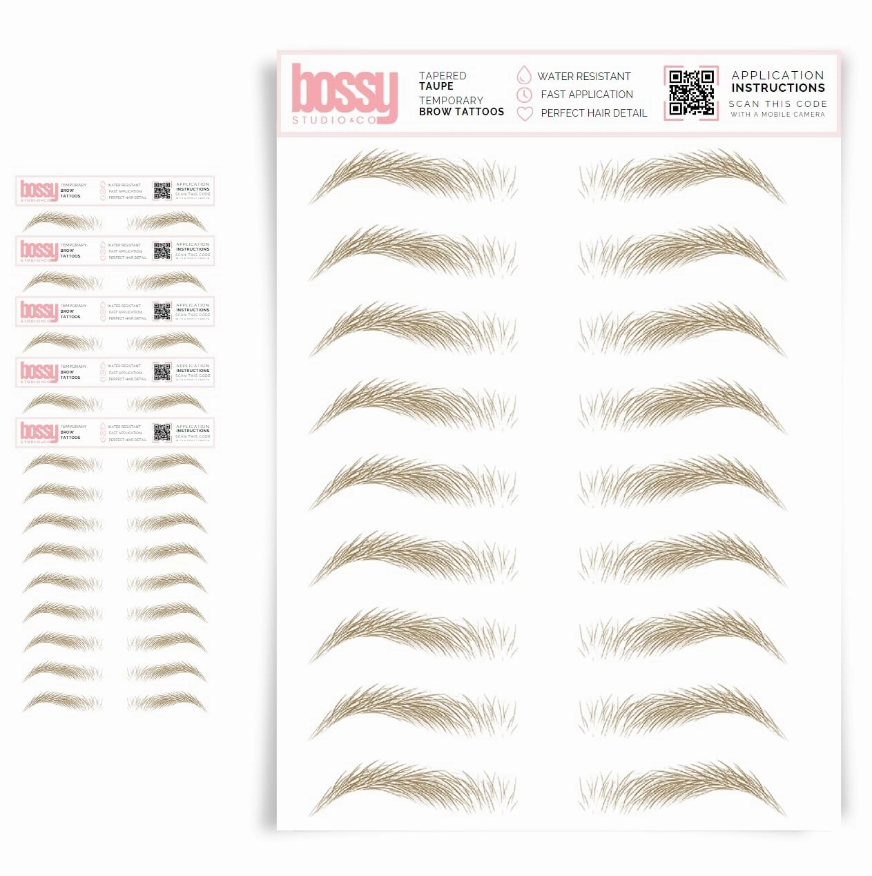5 Pack Temporary Eyebrow Tattoos Waterproof Eyebrow Stickers, False Tattoos Hair Like Peel Off Instant Transfer Brows For Women And Men | Natural Strokes, Shaping (tapered, taupe)