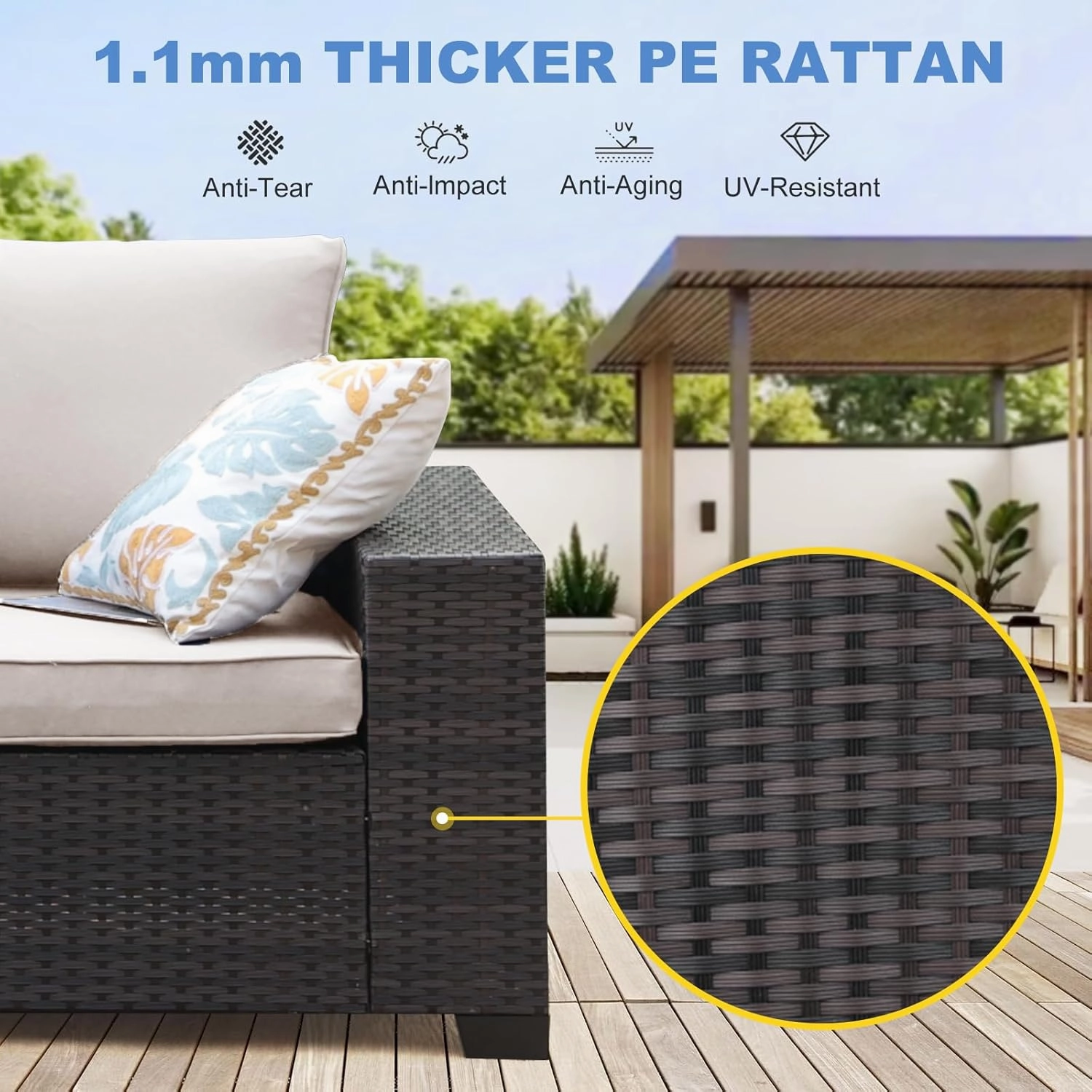 5 Pieces Outdoor Patio Furniture Set, Wicker Conversation Sets with Tea Table, Rattan Patio Sofa with Thick Cushions for Garden, Backyard Porch, Poolside,Beige