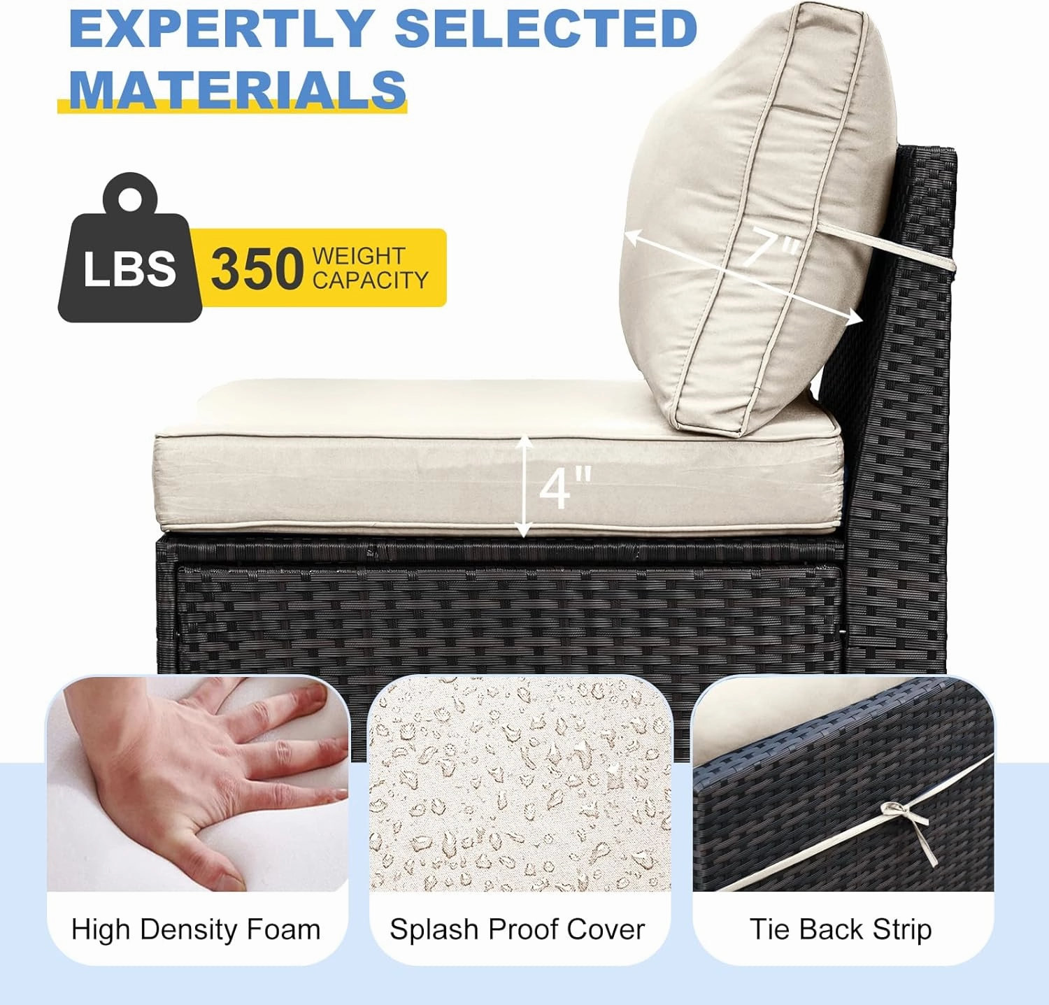 5 Pieces Outdoor Patio Furniture Set, Wicker Conversation Sets with Tea Table, Rattan Patio Sofa with Thick Cushions for Garden, Backyard Porch, Poolside,Beige