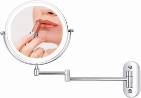 5X Makeup Mirror with Led Lights, Mirror Wall Mounted, Round Make Up Mirror, USB Rechargeable 360 Rotation Chrome, for Makeup, Shaving, Facial Care
