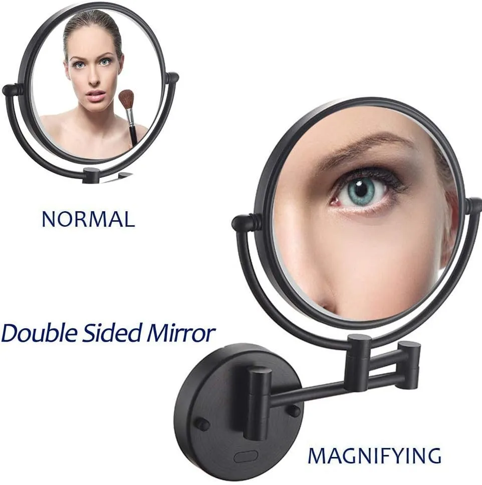 8 in Wall Mounted Makeup Mirror, Makeup Mirror for Bathroom with LED Lights, 360 Degree Swivel, Two-Sided Extendable, 9-Inch Extension, for Girls (Mat
