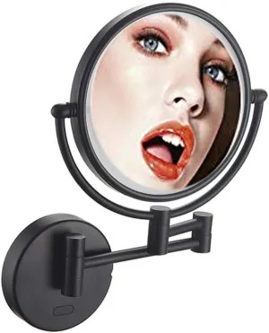 8 in Wall Mounted Makeup Mirror, Makeup Mirror for Bathroom with LED Lights, 360 Degree Swivel, Two-Sided Extendable, 9-Inch Extension, for Girls (Mat